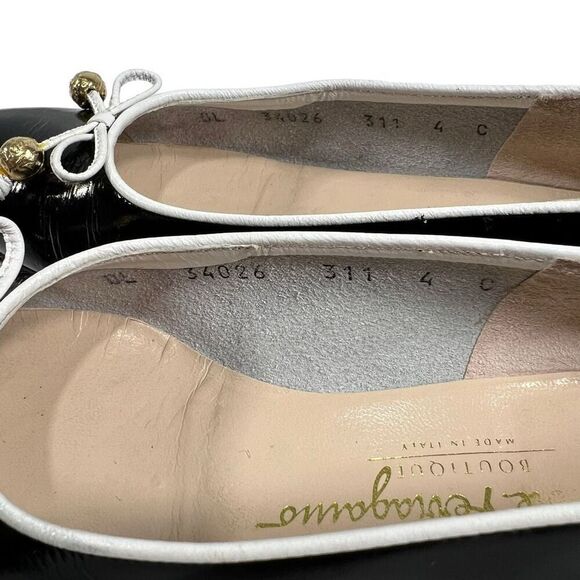 Salvatore Ferragamo Women's 4C Black Leather Bow Accent Ballet Flats Size 4C - Picture 3 of 11